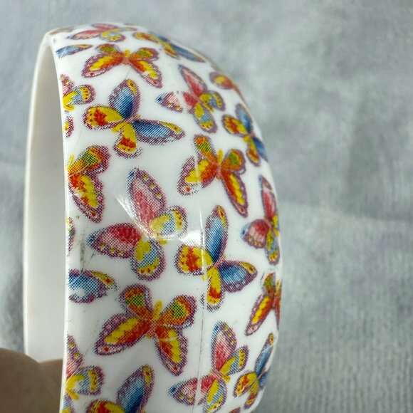 Butterfly Pattern White Plastic Bangle Bracelet Colorful Design Women Slip On - Picture 9 of 16